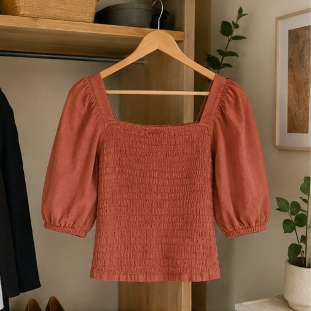 Terracotta Smocked Puff Sleeve Top